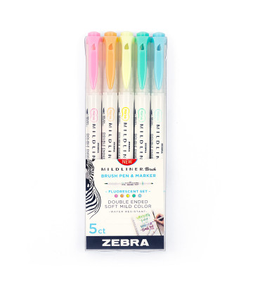 Highlighters Zebra Mildliner Brush Fluorescent 5 Pack