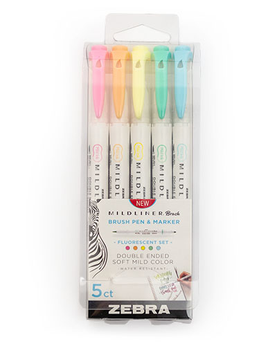 Tusjer Zebra Mildliner Brush 5-pakk - Fluorescent